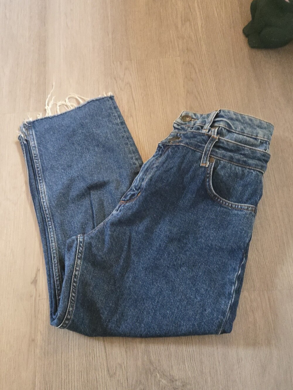 Sandro Paris Double Waisted Cropped Jeans With Raw Hem, SIZE 8